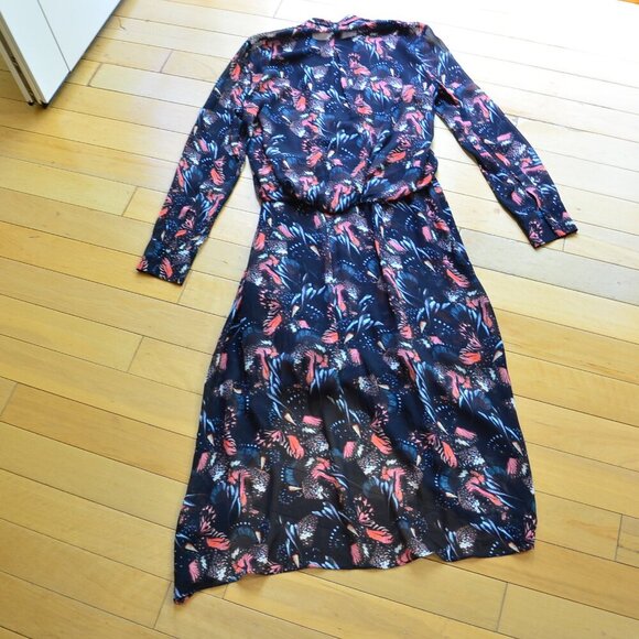AllSaints Valero Fluttery Butterfly Midi Mid Length Dress Black Size US 2 - Picture 9 of 13